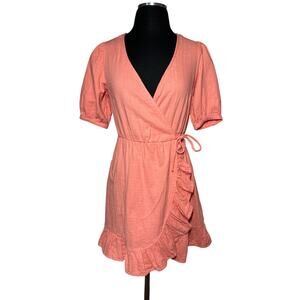 Roxy Peach Zenith Wrap Dress Summer Spring Beachy Lightweight Mini Size XS